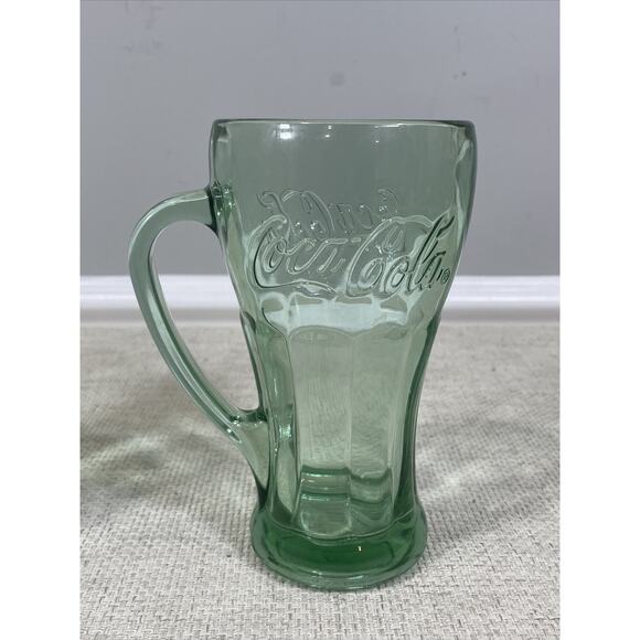 Vintage Libbey Coca Cola Green Glass Mugs W/ Handle Heavy 14 Oz Set of 2 - Picture 7 of 16